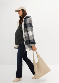 bonprix bonprix Chaqueta premamá de lana con forro de peluche/chaqueta de porteo Azul oscuro-gris de cuadros Clearance
