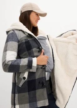 bonprix bonprix Chaqueta premamá de lana con forro de peluche/chaqueta de porteo Azul oscuro-gris de cuadros Clearance