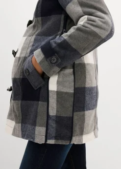 bonprix bonprix Chaqueta premamá de lana con forro de peluche/chaqueta de porteo Azul oscuro-gris de cuadros Clearance