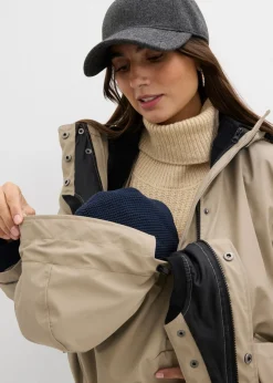 bonprix bonprix Chaqueta premamá impermeable 6 en 1 con inserto de porteo y chaqueta polar desmontable Beige-negro Outlet