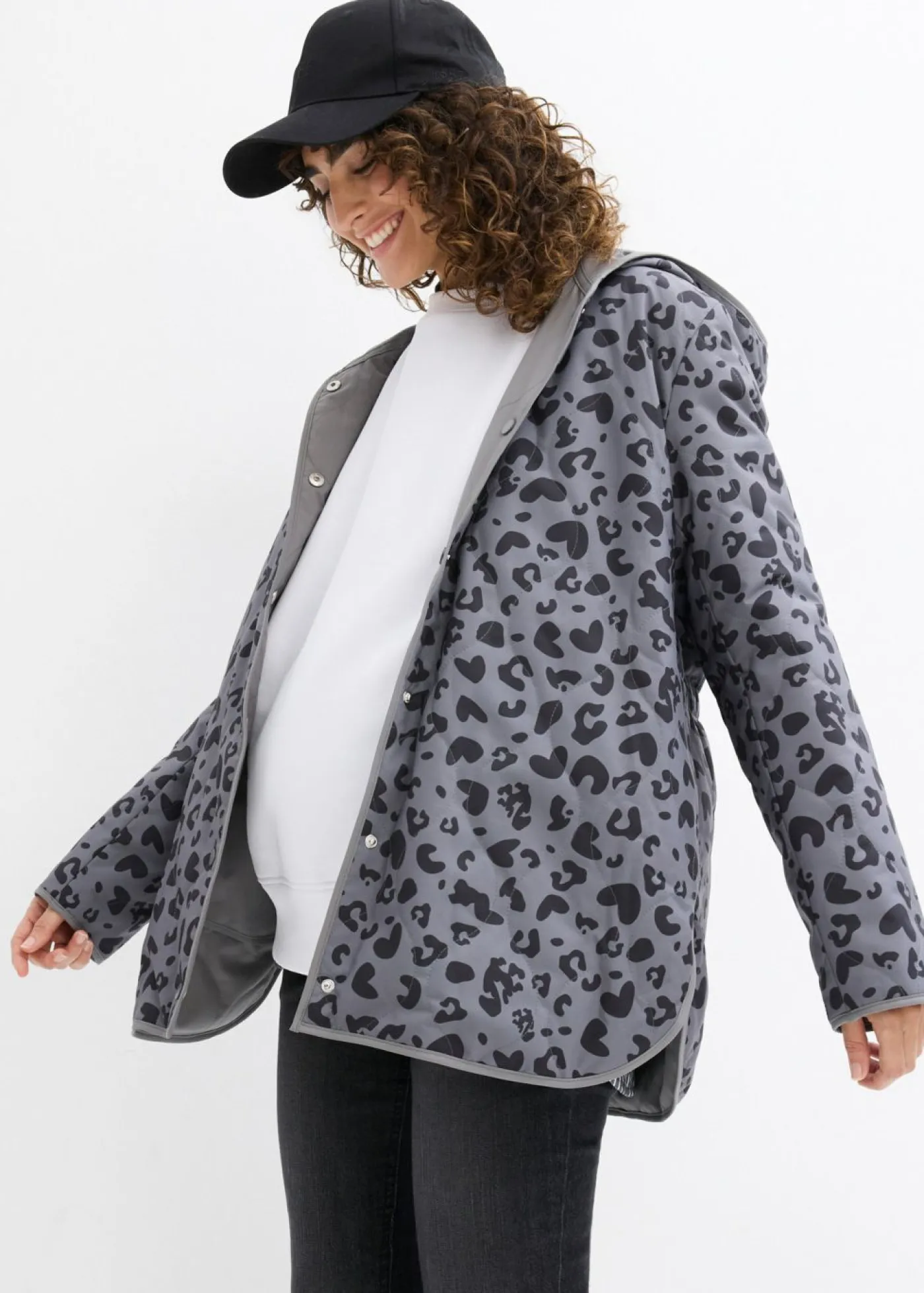 bonprix bonprix Chaqueta reversible premamá 4 en 1 con función de porteo estampado leo gris ahumado-negro Best