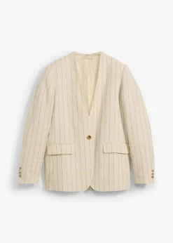 bonprix bonprix Chaqueta sin cuello de lino puro arena claro con rayas Clearance