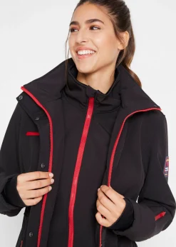 bonprix bonprix Chaqueta softshell elástica con diseño largo y tejido repelente al agua Negro Discount