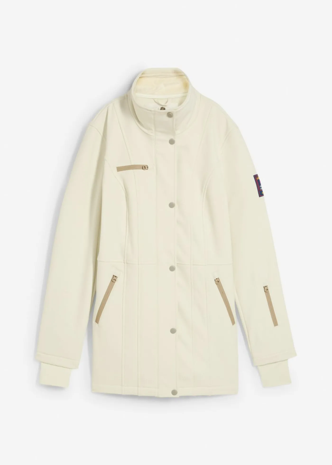 bonprix bonprix Chaqueta softshell elástica con diseño largo y tejido repelente al agua Beige Sale