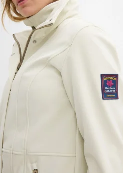 bonprix bonprix Chaqueta softshell elástica con diseño largo y tejido repelente al agua Beige Sale