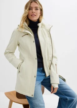 bonprix bonprix Chaqueta softshell elástica con diseño largo y tejido repelente al agua Beige Sale