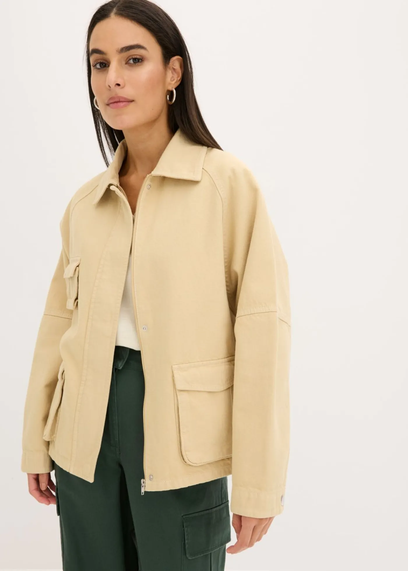 bonprix bonprix Chaqueta tipo militar de algodón puro Beige verdoso Discount