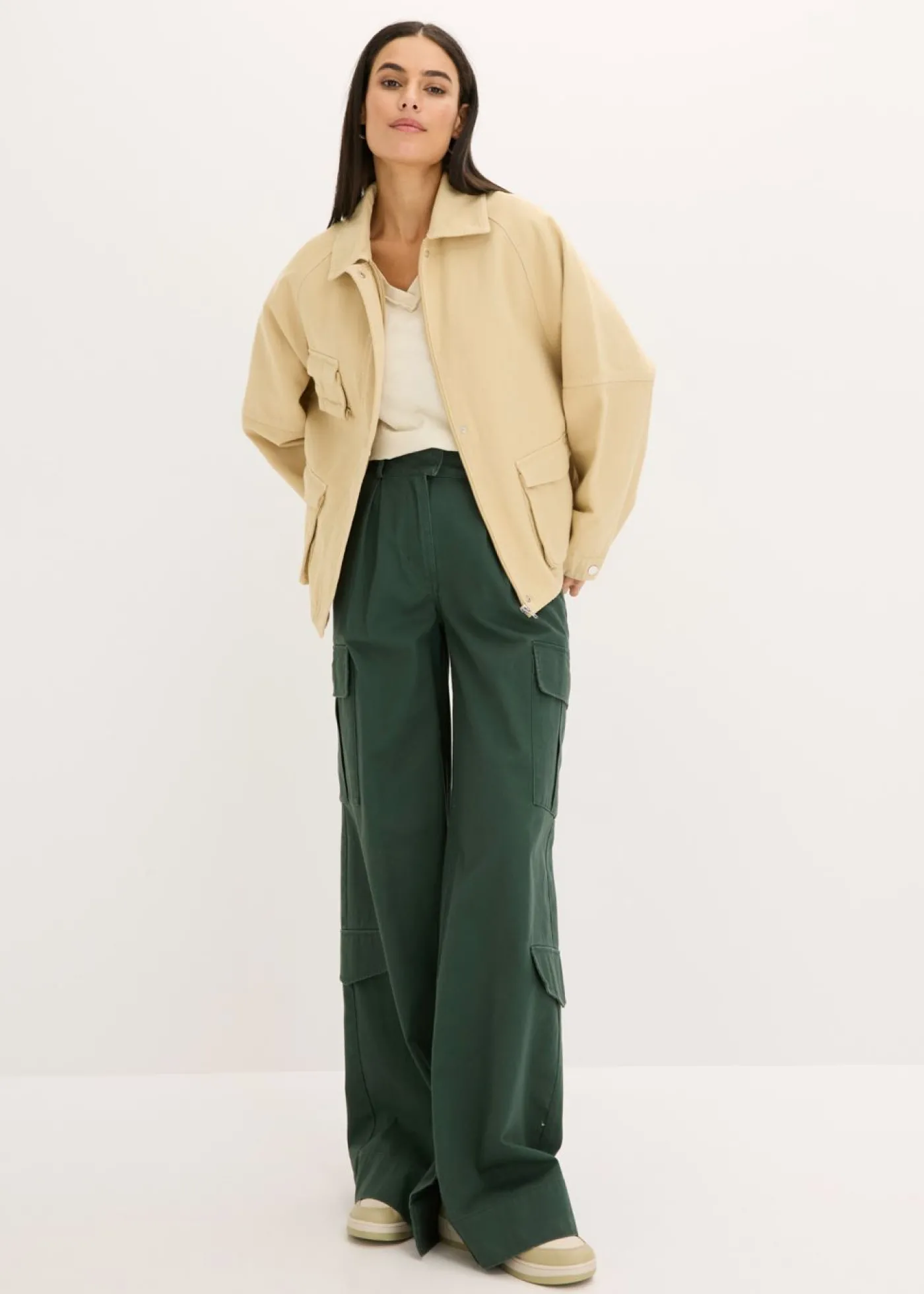 bonprix bonprix Chaqueta tipo militar de algodón puro Beige verdoso Discount