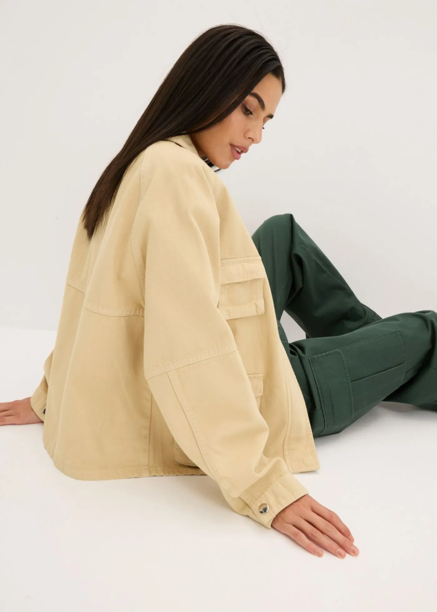 bonprix bonprix Chaqueta tipo militar de algodón puro Beige verdoso Discount