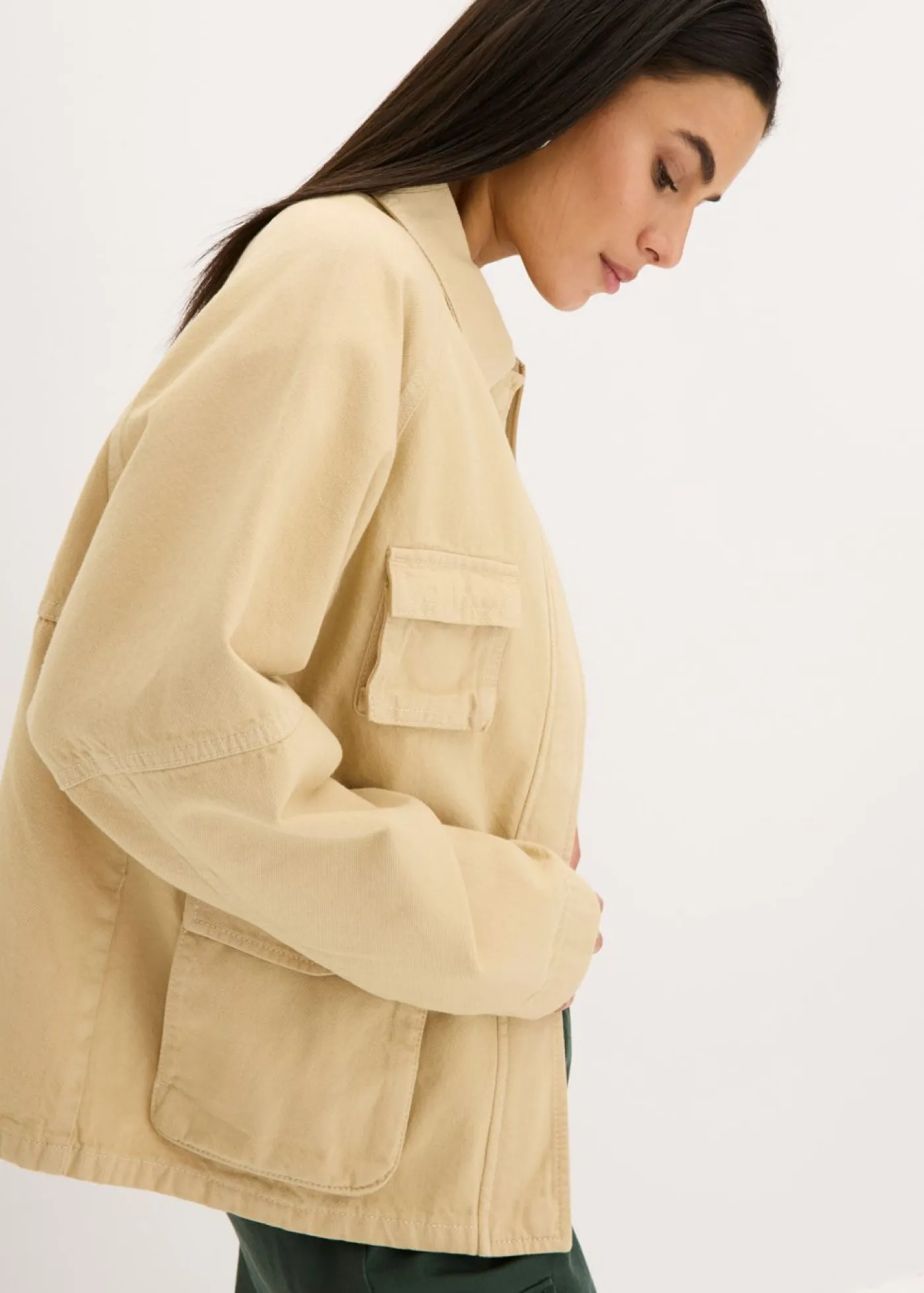 bonprix bonprix Chaqueta tipo militar de algodón puro Beige verdoso Discount