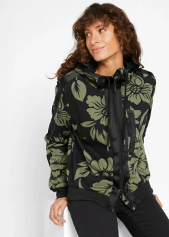 bonprix bonprix Chaqueta tipo sudadera con algodón Negro-verde de flores Best