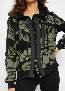 bonprix bonprix Chaqueta tipo sudadera con algodón Negro-verde de flores Best
