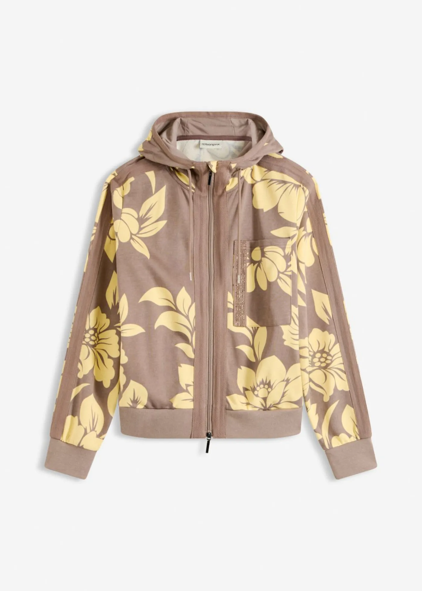 bonprix bonprix Chaqueta tipo sudadera con algodón Marrón grisáceo/amarillo claro de flores Discount