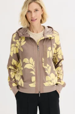 bonprix bonprix Chaqueta tipo sudadera con algodón Marrón grisáceo/amarillo claro de flores Discount