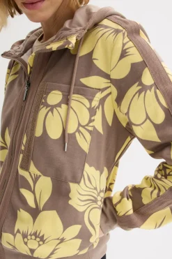 bonprix bonprix Chaqueta tipo sudadera con algodón Marrón grisáceo/amarillo claro de flores Discount
