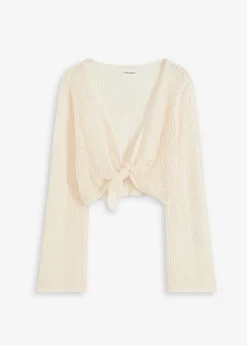 bonprix bonprix Chaqueta transparente de punto ajour para la playa Blanco lana