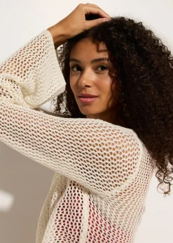 bonprix bonprix Chaqueta transparente de punto ajour para la playa Blanco lana