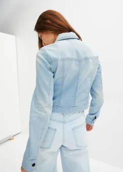 bonprix bonprix Chaqueta vaquera con inserto de encaje Denim claro Online