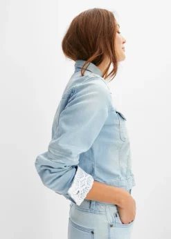 bonprix bonprix Chaqueta vaquera con inserto de encaje Denim claro Online