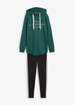 bonprix bonprix Chándal con sudadera larga y leggings (2 piezas) Negro/verde mate estampado Hot