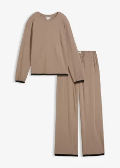 bonprix bonprix Chándal de algodón (2 piezas) Marrón grisáceo/negro Outlet