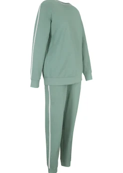 bonprix bonprix Chándal de algodón puro (conjunto de 2 piezas) Verde ahumado de rayas verticales Discount