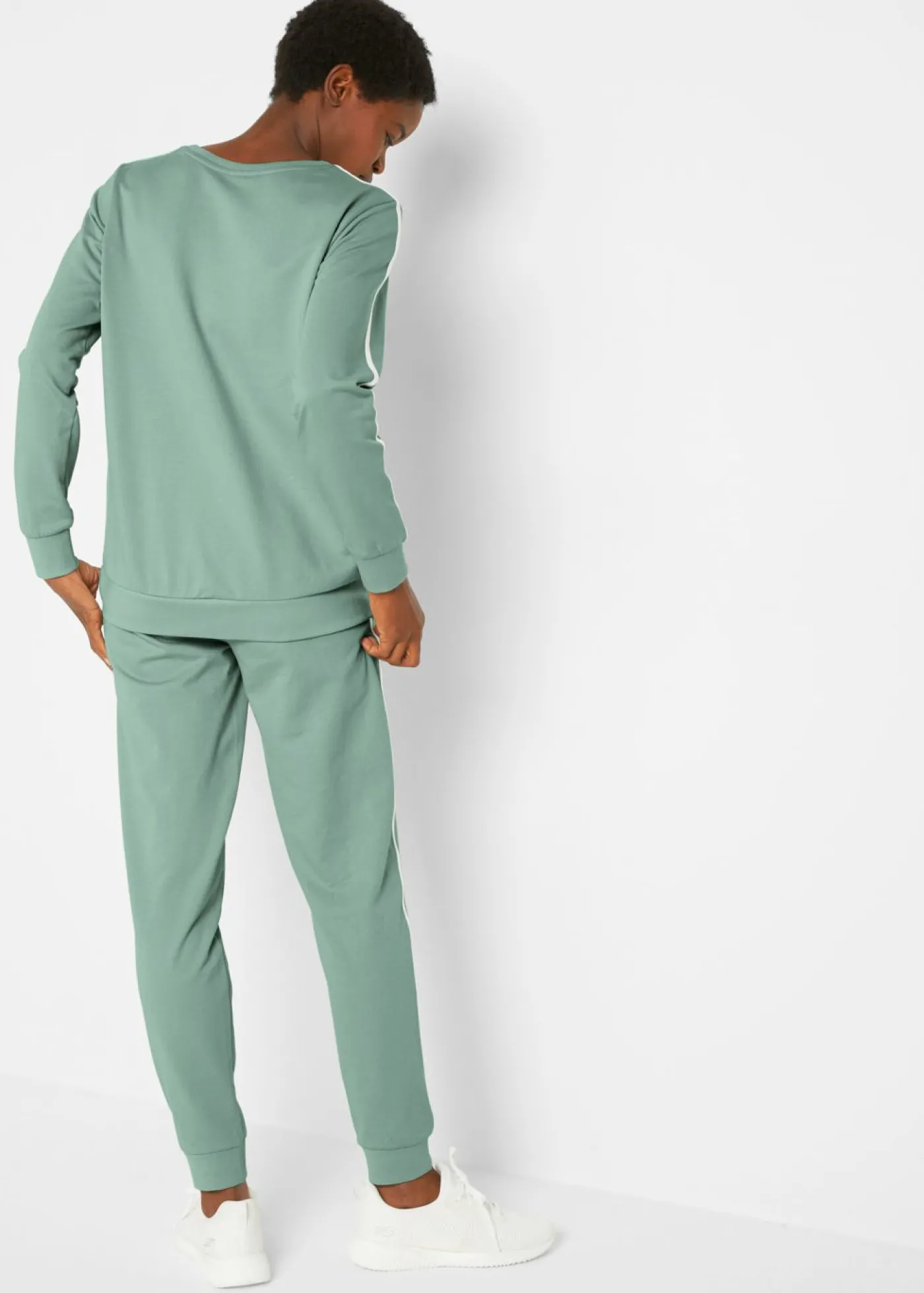 bonprix bonprix Chándal de algodón puro (conjunto de 2 piezas) Verde ahumado de rayas verticales Discount