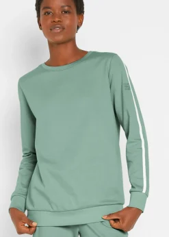 bonprix bonprix Chándal de algodón puro (conjunto de 2 piezas) Verde ahumado de rayas verticales Discount
