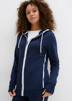 bonprix bonprix Chándal elástico de algodón (2 piezas) Azul marino-blanco Sale
