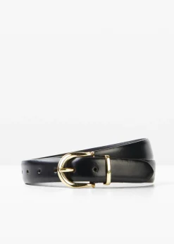 bonprix bonprix Cinturón de cuero negro-oro metálico Sale