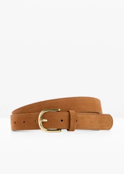 bonprix bonprix Cinturón de cuero con hebilla brillante bronceado Online