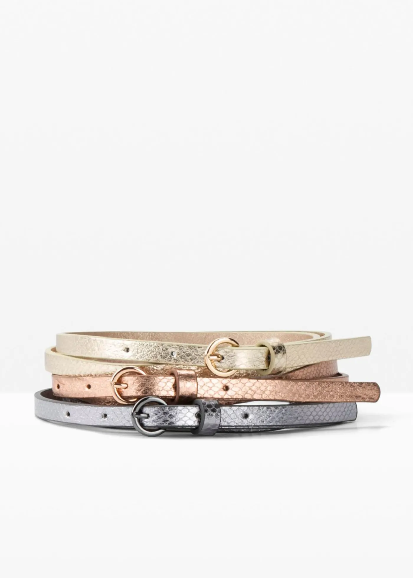 bonprix bonprix Cinturón (3 unidades) con relieve Oro/oro rosa/plata metalizado New