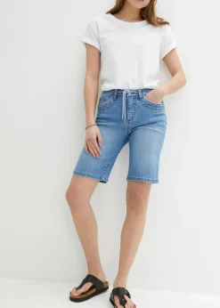 bonprix bonprix Cómodas bermudas vaqueras elásticas con cordón azul medio denim usado New
