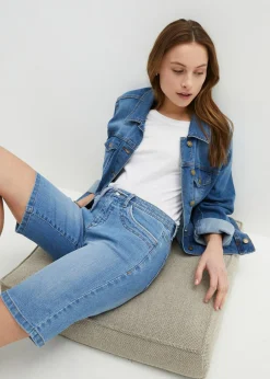 bonprix bonprix Cómodas bermudas vaqueras elásticas con cordón azul medio denim usado New
