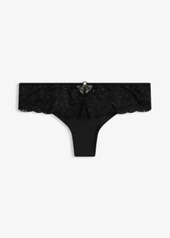 bonprix bonprix Cómodo tanga con encaje de flores Negro Outlet