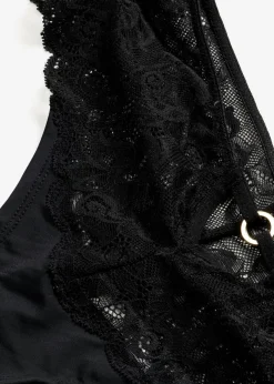 bonprix bonprix Cómodo tanga con encaje de flores Negro Outlet