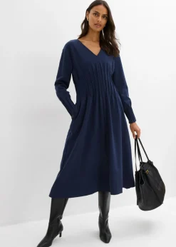 bonprix bonprix Cómodo vestido de mezcla de viscosa con pinzas decorativas Azul marino Clearance