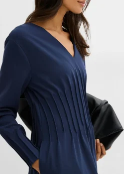 bonprix bonprix Cómodo vestido de mezcla de viscosa con pinzas decorativas Azul marino Clearance