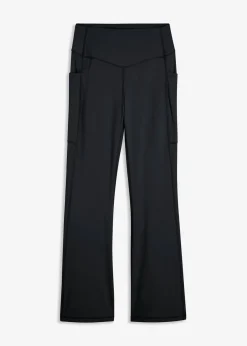 bonprix bonprix Cómodos leggings deportivos con bolsillo para móvil, corte acampanado y material de secado rápido Negro Clearance