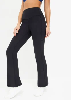 bonprix bonprix Cómodos leggings deportivos con bolsillo para móvil, corte acampanado y material de secado rápido Negro Clearance
