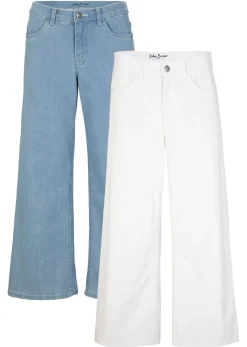 bonprix bonprix Cómodos vaqueros elásticos de corte capri (2 unidades) Denim azul hielo-blanco Discount