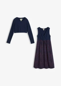 bonprix bonprix Conjunto 3 en 1 compuesto por vestido premamá y camiseta de algodón orgánico (2 piezas) azul marino-rojo coral topos Best