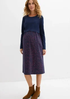 bonprix bonprix Conjunto 3 en 1 compuesto por vestido premamá y camiseta de algodón orgánico (2 piezas) azul marino-rojo coral topos Best