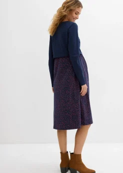 bonprix bonprix Conjunto 3 en 1 compuesto por vestido premamá y camiseta de algodón orgánico (2 piezas) azul marino-rojo coral topos Best