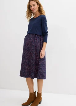bonprix bonprix Conjunto 3 en 1 compuesto por vestido premamá y camiseta de algodón orgánico (2 piezas) azul marino-rojo coral topos Best