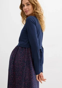 bonprix bonprix Conjunto 3 en 1 compuesto por vestido premamá y camiseta de algodón orgánico (2 piezas) azul marino-rojo coral topos Best