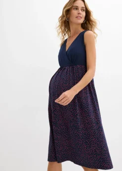 bonprix bonprix Conjunto 3 en 1 compuesto por vestido premamá y camiseta de algodón orgánico (2 piezas) azul marino-rojo coral topos Best