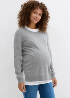 bonprix bonprix Conjunto 3 en 1 compuesto por jersey premamá y top de lactancia de punto de algodón gris claro-blanco moteado