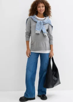 bonprix bonprix Conjunto 3 en 1 compuesto por jersey premamá y top de lactancia de punto de algodón gris claro-blanco moteado