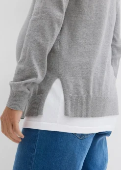 bonprix bonprix Conjunto 3 en 1 compuesto por jersey premamá y top de lactancia de punto de algodón gris claro-blanco moteado
